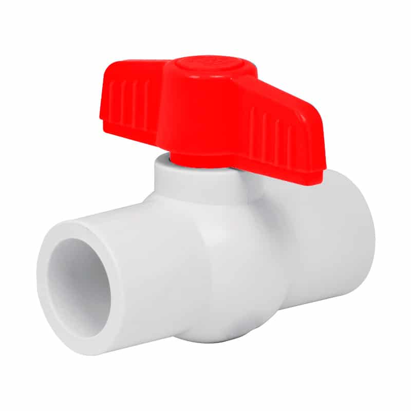 Válvula Esfera 0.75" C40 Cementar Manija Central de PVC Roja