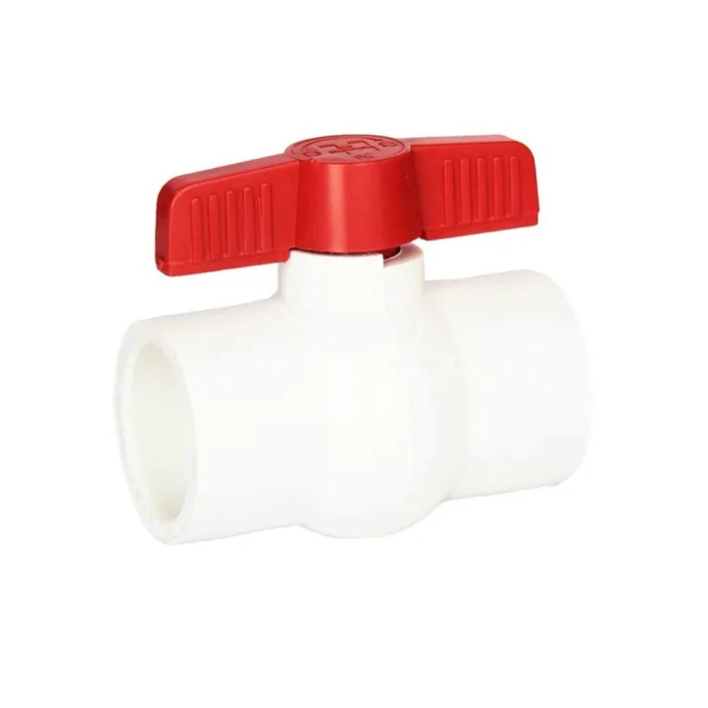 Válvula Esfera 1.5" C40 Cementar Manija central de PVC Roja
