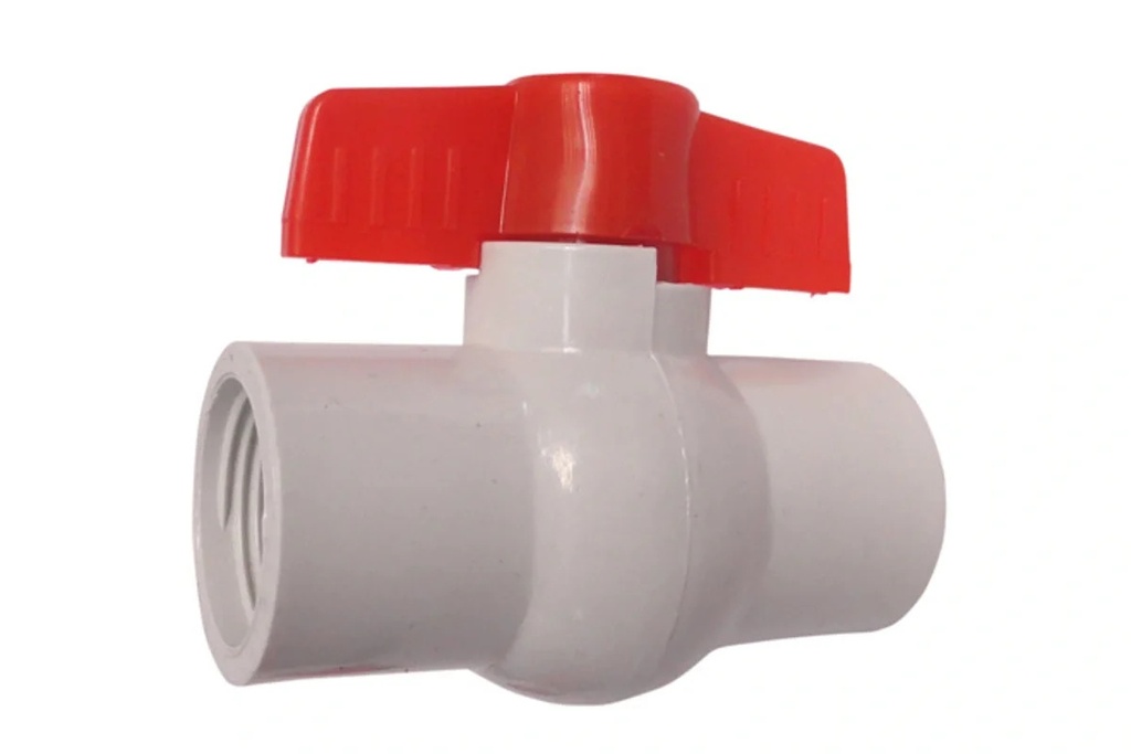 Válvula Esfera 0.75" C40 Roscable Manija central de PVC Roja