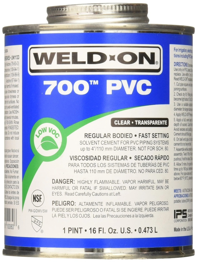 Pegamento para PVC 16 oz (473 ml) 1/2 lt Weldon